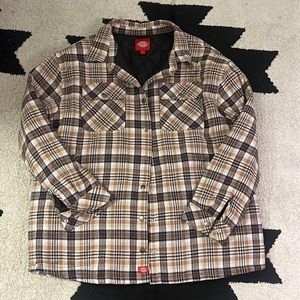 Dickies Men’s Brown Plaid Quilted Flannel Shirt Jacket Size XL